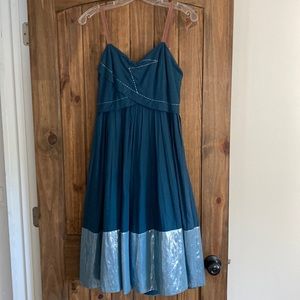 Anthropology blue dress with stitching